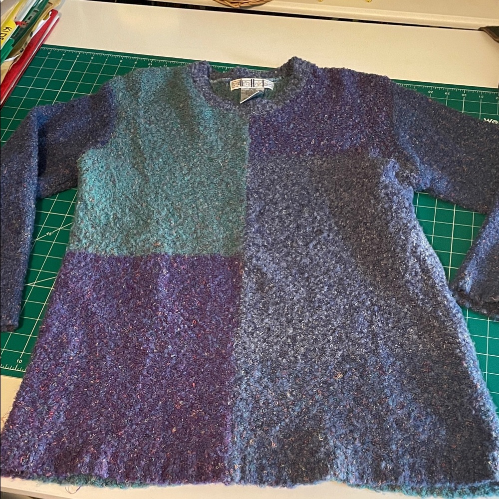 Cozy Colorblock Bouclé Sweater - Blue & Teal